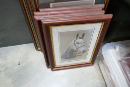 Set of vintage horse racing prints, some pencil signed by N.W.Brunye