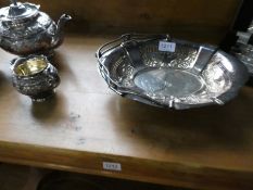 A Victorian silver plated three piece tea set and sundry