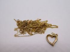 Collection of 9ct gold scrap gold neck chains, AF, 1.7g approx, yellow metal chain, pendant, etc