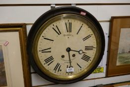 An antique circular small clock, the dial painted 'Wassell' 43 Fenchurch St, London, dial width 11.5