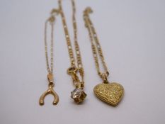 Three 9ct yellow gold bracelets, all hung with charms, all marked, gross weight 3.6g approx