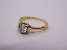 18ct yellow gold solitaire diamond gold ring, approx 0.5 carat diamond, size P, marked 18ct and plat