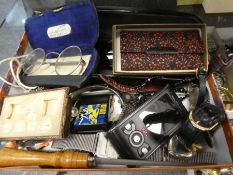 Tray of mixed costume jewellery, watches, spectacles, lighters, etc