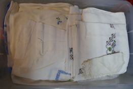 Three boxes of vintage linen