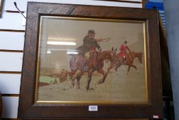 A pair of framed and glazed pictures of hunting scenes