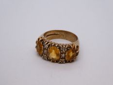 Antique 9ct yellow gold dress ring set with yellow and clear gemstones marked 375, 7.3g approx, size
