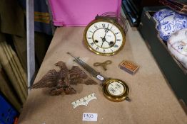 Antique enamelled face clock pendulum and key etc