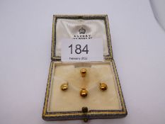 Antique set of 4 18ct gold studs, marked 18ct, maker OP, in a fitted tooled leather case, Asprey, Lo
