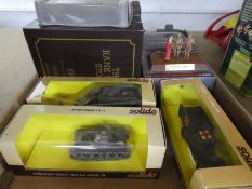 Carton of Corgi, Solido and GRE boxed die-cast to include military vehicles and figures