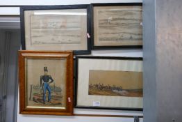 Four vintage pictures and prints some being military, some depicting scenes of Southampton and Ports