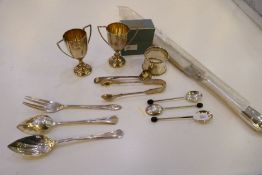 A quality of silver flatware to include a Georgian salt spoon hallmarked London 1806 William Ely and