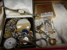 Small quantity of costume jewellery including silver cased pocket watch and bag of gold and yellow m