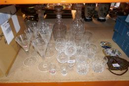Selection of cut glass drinking vessels, decanters, etc