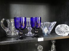 A pair of Bristol blue glass goblets, an Orrefors bowl and Sundry glassware