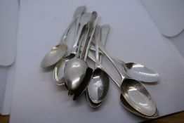 A quantity of Georgian silver teaspoons to include one with beaded border, hallmarked 1792 Thomas Wa