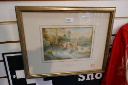 Neville Winspear, a 19th century watercolour of cattle in water, signed, 26 x 17.5cms