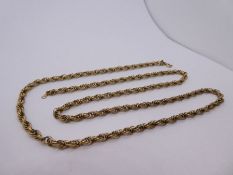 9ct yellow gold rope twist necklace, approx 11.3g, 63cm