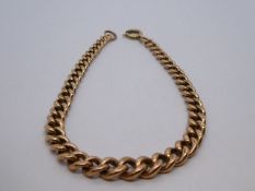 9ct Rose gold graduating curb link bracelet, marked 375, approx 18.6g. 20cm