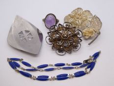 Collection of antique and later costume jewellery to include filigree design brooch etc