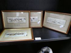 Four old silk Stevengraphs of horse racing & hunting