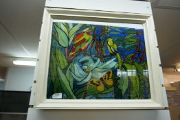 Framed Printed Picture depicting birds and butterflies including signature