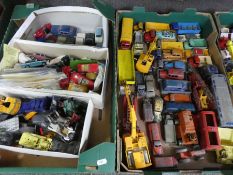 Two trays of playworn die-cast vehicles mostly by Dinky