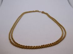 9ct yellow gold rope twist neckchain, 83cm, marked 375, 9.6g approx