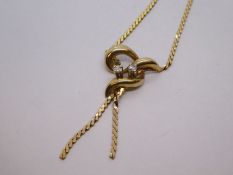 9ct yellow gold necklace with twisted panel set two diamonds, marked 375, 7.2g approx