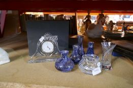A set of Caithness glass vases and a Waterford crystal clock