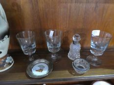 3 Old glasses, 2 pairs of vases and sundry