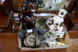 A vintage Belgium FTR copper & baker light telephone and sundry items