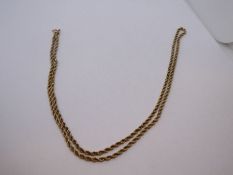 9ct gold rope twist necklace 64cm, marked 9ct, 4.4g approx