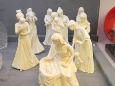 A quantity of Royal Worcester cream glaze figures by Compton & Woodhouse, the majority limited editi