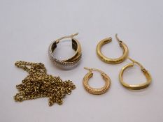 Collection of 9ct gold, including neckchain and odd earrings, 6.6g approx, all marked