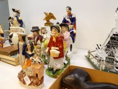 Seven antique Staffordshire figures