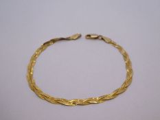 9ct yellow gold flat plaited bracelet, marked 375, 18cm, 2.4g approx
