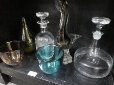2 x Orrefors vases, a Stuart decanter decorated Pheasants and other glassware