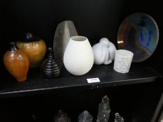 Two modern wooden vases, art pottery & sundry
