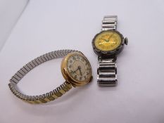 An 9ct gold watch, possibly dating from the 1940s (not working) with an associated bracelet. Also a
