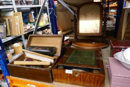 Victorian Mahogany writing box, dressing table mirror, two other writing boxes and collectables