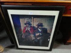 A signed print of two musicians by Nancy Lindon, 1999 and two other prints