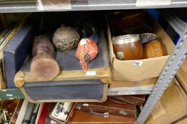 Vintage case and box of mixed treen to include African tabacco