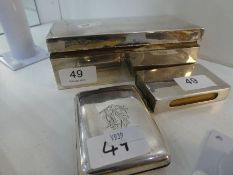 A Silver cigarette box, a silver match box case and a silver cigarette case. Hallmarks to include Ch