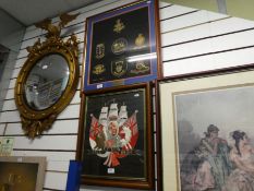 A British Navy silkworks embroidery of coat of Arms 'Dieu Et Mon Droit' with flags, Lion and Unicorn