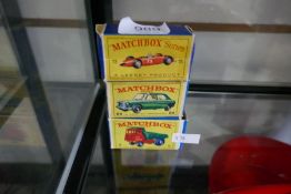 Three Matchbox cars in original boxes