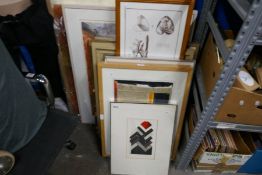 Large quantity of abstract artworks, including pencil signed Laura Barnard 2/6, Cambron, etc