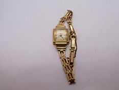 A Ladies vintage 9ct gold dress watch. Bracelet also stamped 9ct 16.2g approx