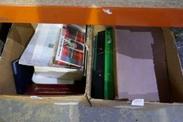 Two boxes of World stamps in stockbook albums, tins and loose