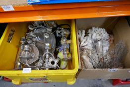 Box of mixed silver plate and box of Seashells, etc
