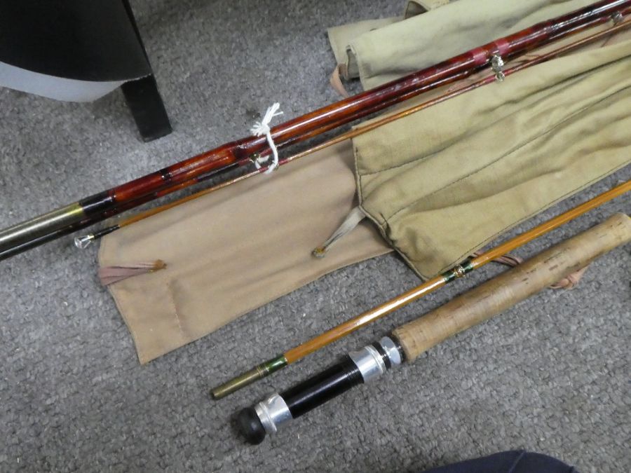A quantity of vintage split cane fishing rods, and others - Image 2 of 3